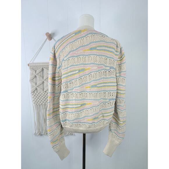 Zara Pastel Stripe Pointelle Knit Crochet Cardigan Sweater Mediuim - Picture 8 of 11
